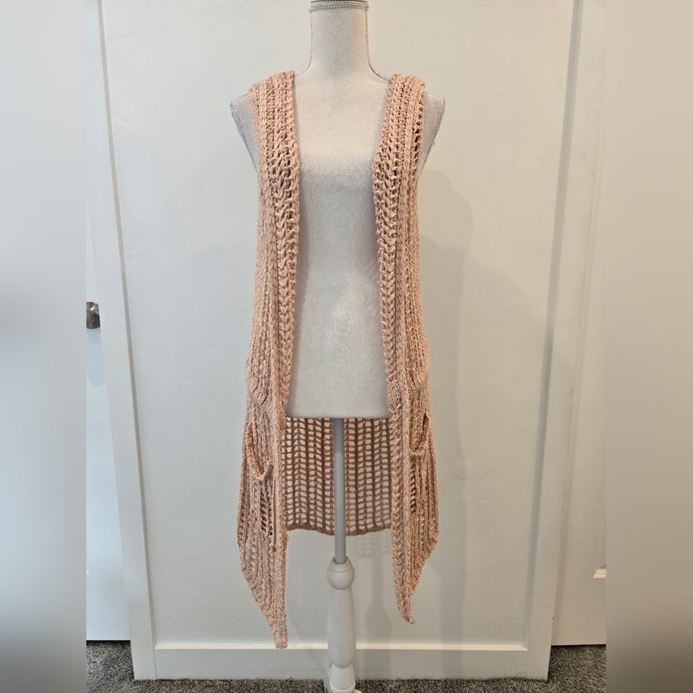 Womens Cream Knit Sleeveless Open Cardigan Vest